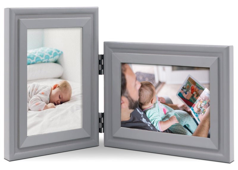 JD Concept Vertical Horizontal Combo, Double 5x7 Grey Wood Art Picture Frame, Foldable Opening 4.5x6.5 Photo Frame, Portrait and Landscape View Standing on Desk - Image 1